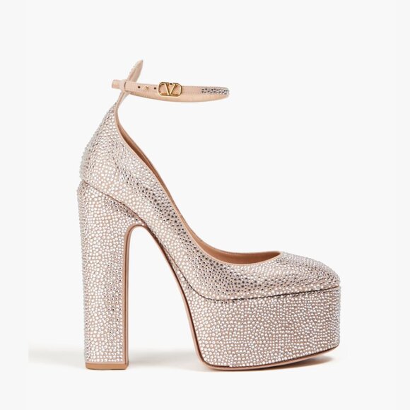 NWT Valentino Garavani Tan-Go 155 Platform Pumps Silver Crystal Ankle Strap - Picture 1 of 12